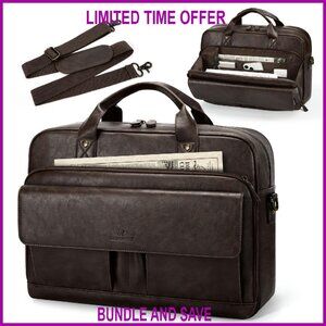 15.6 Inch PU Leather Messenger Bag Laptop Briefcase Business Satchel